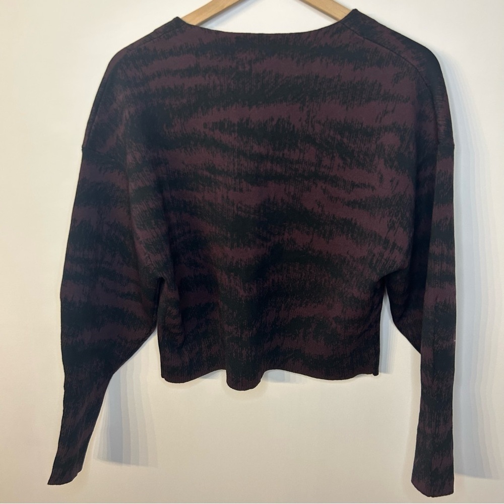 Express Purple and Black Print V Neck Cardigan Sweater, Size Medium - Picture 6 of 8